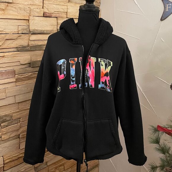 Victoria's Secret PINK Reversible Sherpa Full Zip Hoodie Jacket Excellent Cond. - Picture 3 of 7
